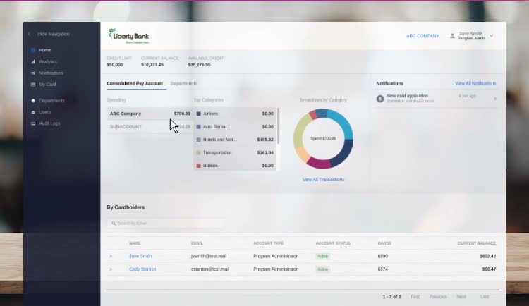SpendTrack business credit card management dashboard